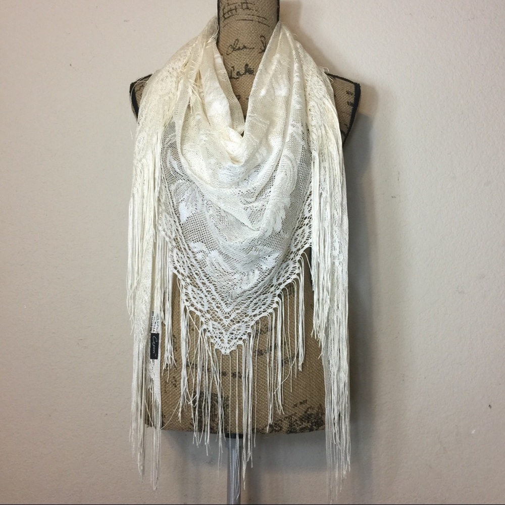 A New Cejon Metallic Crocheted Fringe Evening Wrap